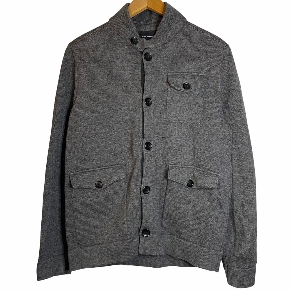Banana Republic Gray Cotton Knit Sweater Jacket Cardigan Pockets Medium M